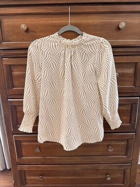Carolina Belle Cream Blouse with Black Dot Wave Print